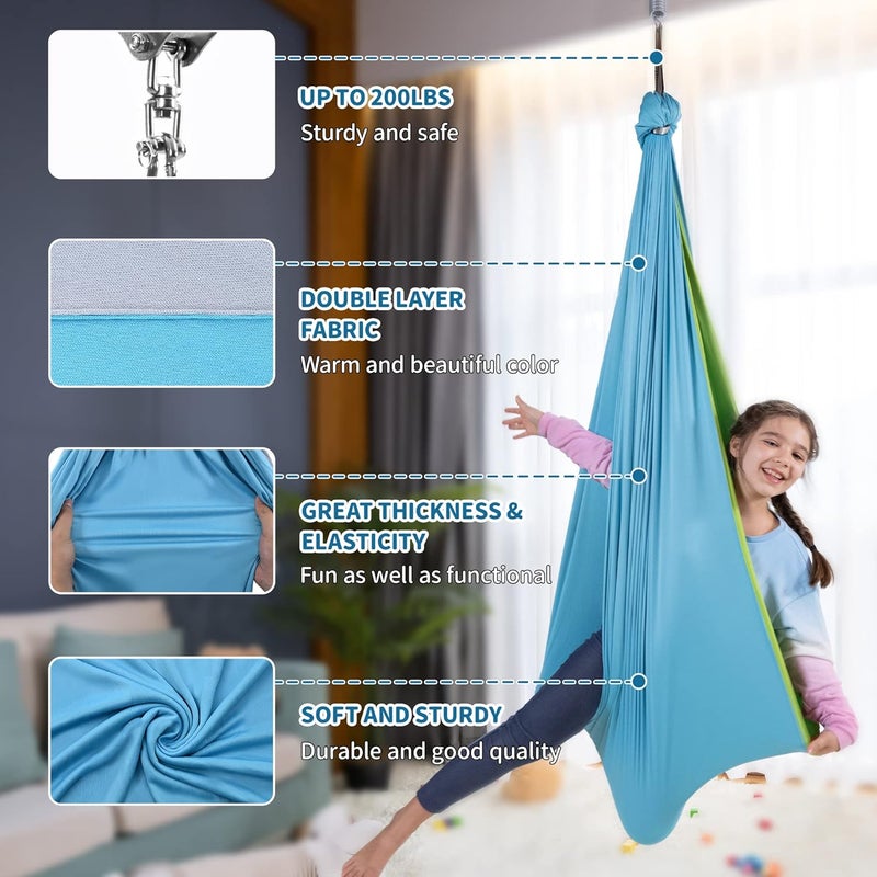 OUTREE Sensory Swing, Double Layer Therapy Swing with 360° Swivel Hanger, Healing & Relaxing Cuddle Sensory Swing for Kids and Adults with Autism, ADHD, Sensory Processing Disorder(Blue and Green) - Image 4